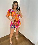 Stylish Prints Girls Flounced Sleeves Hollow-out Short Dresses NY-10786