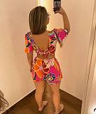 Stylish Prints Girls Flounced Sleeves Hollow-out Short Dresses NY-10786