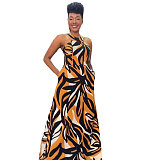 Fashion Printed Women Sleeveless Off Shoulder Long Dresses NY-10733