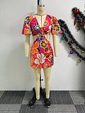 Stylish Prints Girls Flounced Sleeves Hollow-out Short Dresses NY-10786