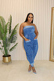 Sexy Strapless Women Pockets Patchwork Loose Denim Jumpsuit NY-5006