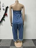 Sexy Strapless Women Pockets Patchwork Loose Denim Jumpsuit NY-5006