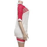Fashion Women Hollow-out Lapel Buttons Tops And High-waist Shorts Knit Sets SXE-W23S33071