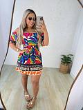 Fashion Printed Women Drop Shoulder Lantern Sleeves Backless Mini Dress NY-10777