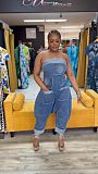 Sexy Strapless Women Pockets Patchwork Loose Denim Jumpsuit NY-5006