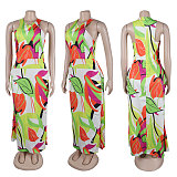 Fashion Printed Women Sleeveless Off Shoulder Long Dresses NY-10733