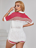 Fashion Women Hollow-out Lapel Buttons Tops And High-waist Shorts Knit Sets SXE-W23S33071