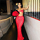 Women Sexy Red Lace Strapless Bralette And Package Hips Long Skirts SXE-K24S47556