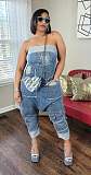 Sexy Strapless Women Pockets Patchwork Loose Denim Jumpsuit NY-5006
