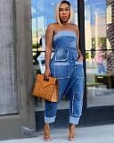 Sexy Strapless Women Pockets Patchwork Loose Denim Jumpsuit NY-5006