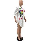 Women Printed Pearl Chain Style Long Sleeve Shirt YNS-2638