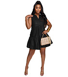 V Neck PU Leather Sleeveless Ruffle Loose Dress BS-1304