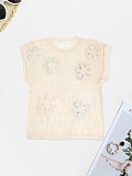 Fashion Girls Pullover Round Neck Flower Short Sleeve Tops SH-391189