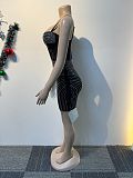Sexy Hot Drilling Transparent Straps Patchwork Package Hips Mini Dress NY-3196