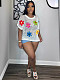Fashion Girls Pullover Round Neck Flower Short Sleeve Tops SH-391189