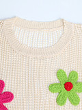Fashion Girls Pullover Round Neck Flower Short Sleeve Tops SH-391189