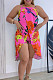 Sexy Straps Women Printed Split Short Dress And Shorts 2 Pieces Sets NY-10779