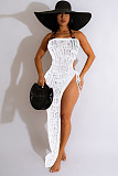 Sexy Women Strapless Sleeveless Solid Color High-split Knit Slim Long Dress MDF-5503