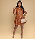 V Neck PU Leather Sleeveless Ruffle Loose Dress BS-1304
