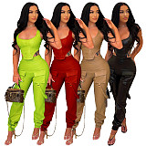 PU Leather Sleeveless Irregular Vest Cargo Pants Set SFY-2156