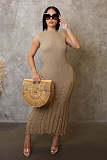 Stylish Women Sleeveless Sunblock Smock Beach Knit Maxi Dress OSM-4455