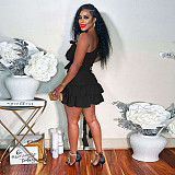 Women Ruffled Edge One-shoulder Oblique Neck Mini Skirt Two-piece Set YNS-2630