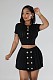 Casual Girls Knitted Buttons Pleated Mini Sweater Skirt Sets OSM-4411