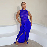 Sexy Transparent Lace Lady Patchwork Fishtail Long Dress YF-10712