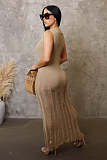 Stylish Women Sleeveless Sunblock Smock Beach Knit Maxi Dress OSM-4455