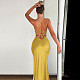 Sexy Lady Low-cut Backless Lace-up Split Long Dress BLG-D3B15041K