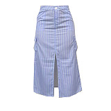 Summer Women Stripes High-waist Pockets Split Long Skirt BN-9445