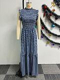 Women Printed Stringy Selvedge Sleeveless Patchwork Long Dress NY-10713