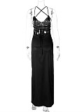 Sexy Lady Low-cut Backless Lace-up Split Long Dress BLG-D3B15041K