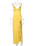 Sexy Lady Low-cut Backless Lace-up Split Long Dress BLG-D3B15041K