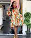 Fashion Prints Women Round Collar Lantern Sleeves Plus Size Dress NY-10769