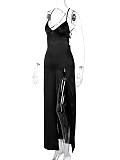 Sexy Lady Low-cut Backless Lace-up Split Long Dress BLG-D3B15041K