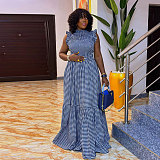 Women Printed Stringy Selvedge Sleeveless Patchwork Long Dress NY-10713