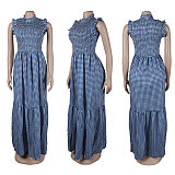 Women Printed Stringy Selvedge Sleeveless Patchwork Long Dress NY-10713