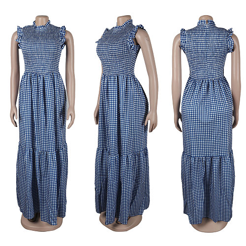 Women Printed Stringy Selvedge Sleeveless Patchwork Long Dress NY-10713
