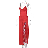 Sexy Lady Low-cut Backless Lace-up Split Long Dress BLG-D3B15041K