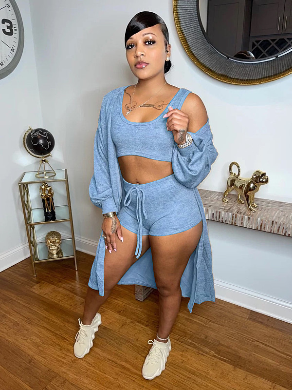 Fashion Women Solid Color Casual Three Pieces Sets MK-9303
