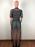 Sexy See-through Mesh Short Sleeves Top Maxi Dress OSM-4064