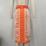 Stylish Printed Women Irregular Long Skirt OLY-6148
