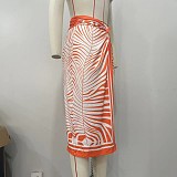 Stylish Printed Women Irregular Long Skirt OLY-6148