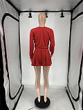 Women Two Piece Set Solid Long Sleeve Round Neck Mini Skirt XRB-10080