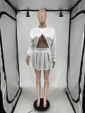 Women Two Piece Set Solid Long Sleeve Round Neck Mini Skirt XRB-10080