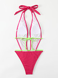 Sexy Halter Backless Lace-up Bikini Swimsuit Rose Red MJ-050