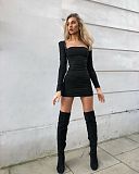 2024 Sexy Backless Women U-neck Black Package Hips Mini Dress PY-90248