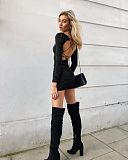 2024 Sexy Backless Women U-neck Black Package Hips Mini Dress PY-90248