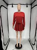 Women Two Piece Set Solid Long Sleeve Round Neck Mini Skirt XRB-10080